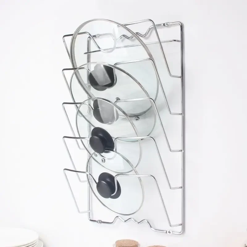 

1Pcs Kitchen Accessories Stainless Steel Pot Lid Shelf Kitchen Organizer Pan Cover Lid Rack Stand Holder Dish Rack