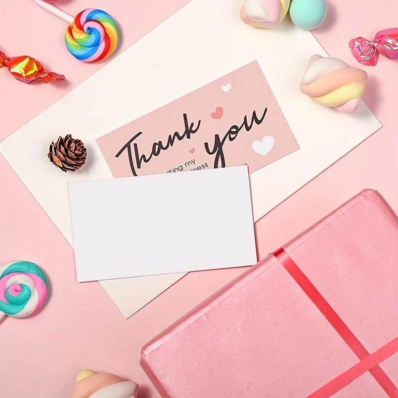 30pcs/pack Thank You Cards Business Pink Express Appreciation Card For Clients and Customers Online Package Insert Mailer Bags