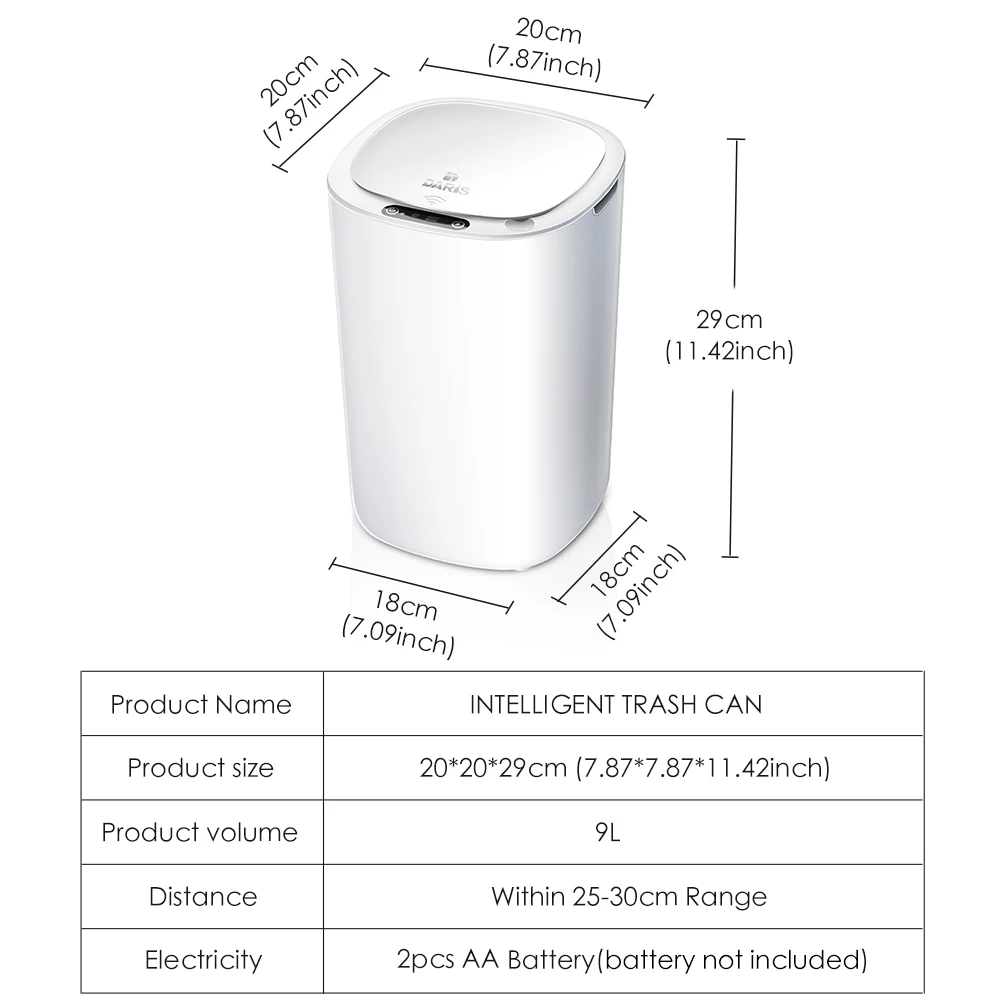 Sensor automático lixeira para cozinha Banheiro Branco Smart Trash Bin sala de estar Waterproof Electric Waste Bin 8.5-12L Capacidade