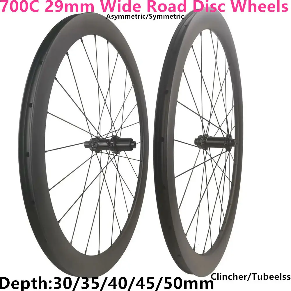 

700C Carbon Road Disc Wheelset Asymmetric 29mm Wide 30 35 40 45 50mm Depth Center Lock Road Carbon Cyclocross Disc Brake wheels