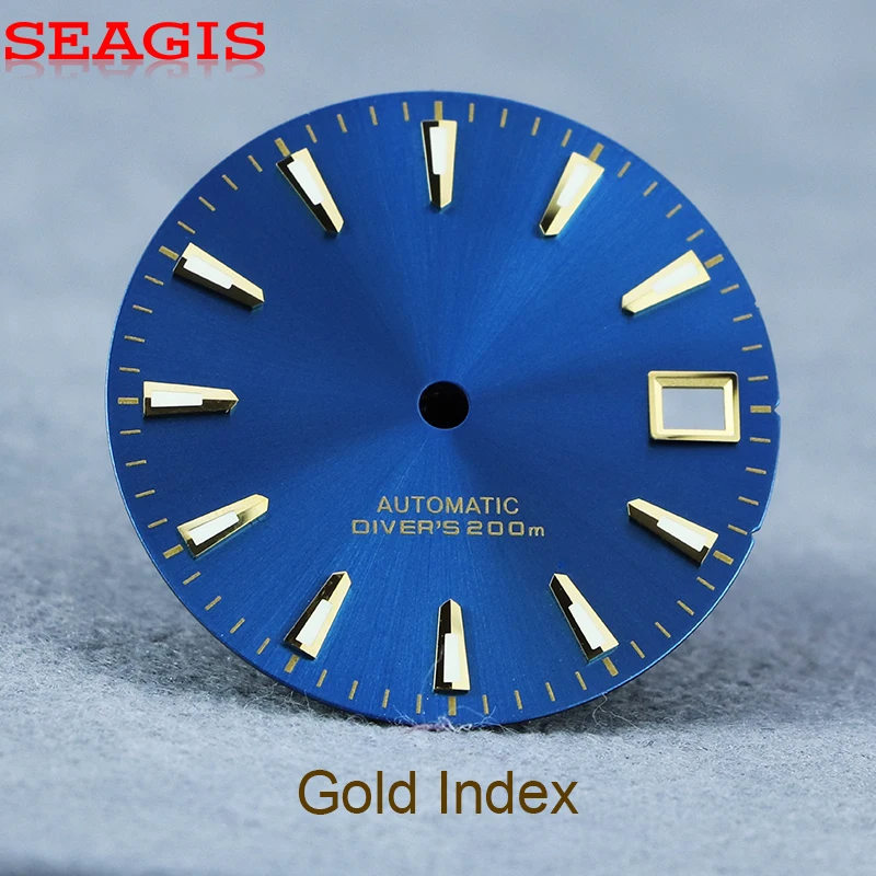 SEAGIS 28.5mm Dial NH35 Multi Color BGW9 Lume Movement Sunburst Watch Dial No Logo Silver Gold Watch Face