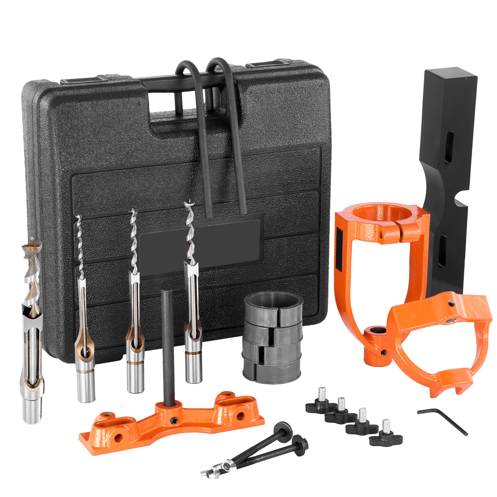 SucceBuy Mortising Attachment for Drill Press, 4 Model Drills Square Hole Chisel Set for Woodworking Mortising Tenoning Drilling