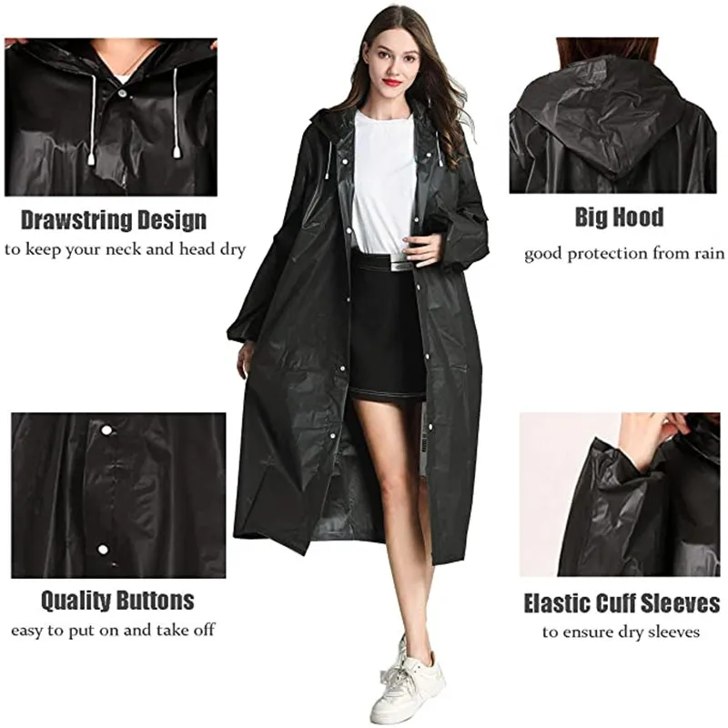 Long Raincoat Unisex Male Women Rain Coat Poncho Suit Jacket EVA Tourist Bike Ladies Running Hooded Hiking Rainwears Motorcycle