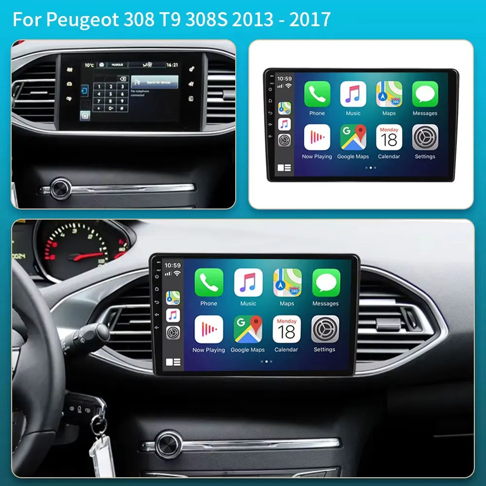 Carplay For Peugeot 308 T9 308S 2013-2017 Android16 Auto Wireless Car Radio Multimedia Automotive Car Video Stereo Subwoofer DSP