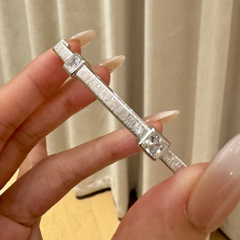 High Quality Fashion Brushed Square Diamond Bracelet For Women 925 Silver Elegant Luxury Rhombus Bangles Banquet Jewelry Gift