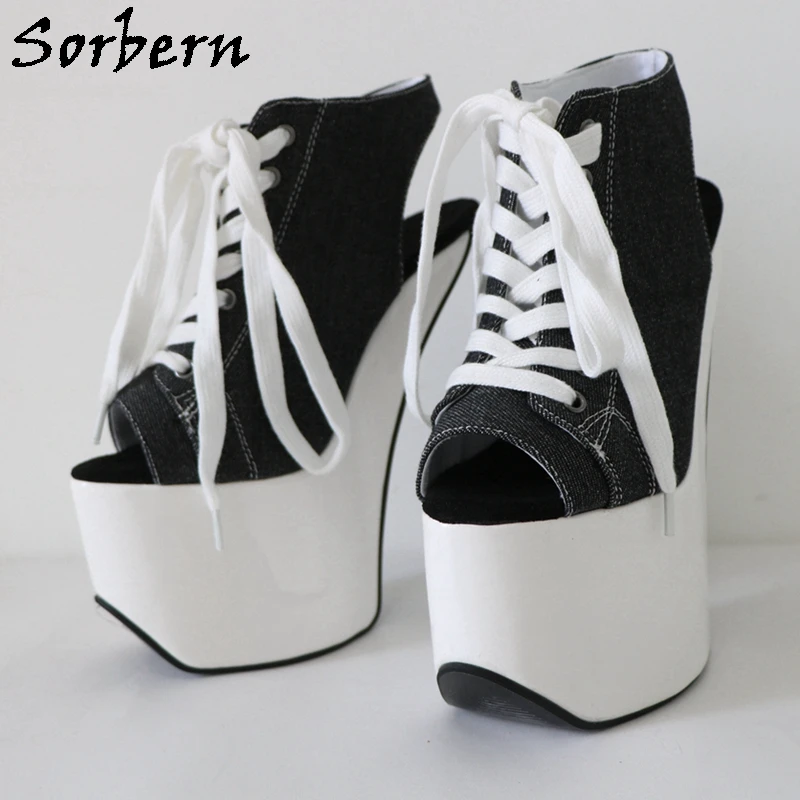 Sorbern Heelless Slingback Shoe Thick Platform Sneaker Summer Style Ankle High Fetish Black And White Drag Queen Shoe Open Toe