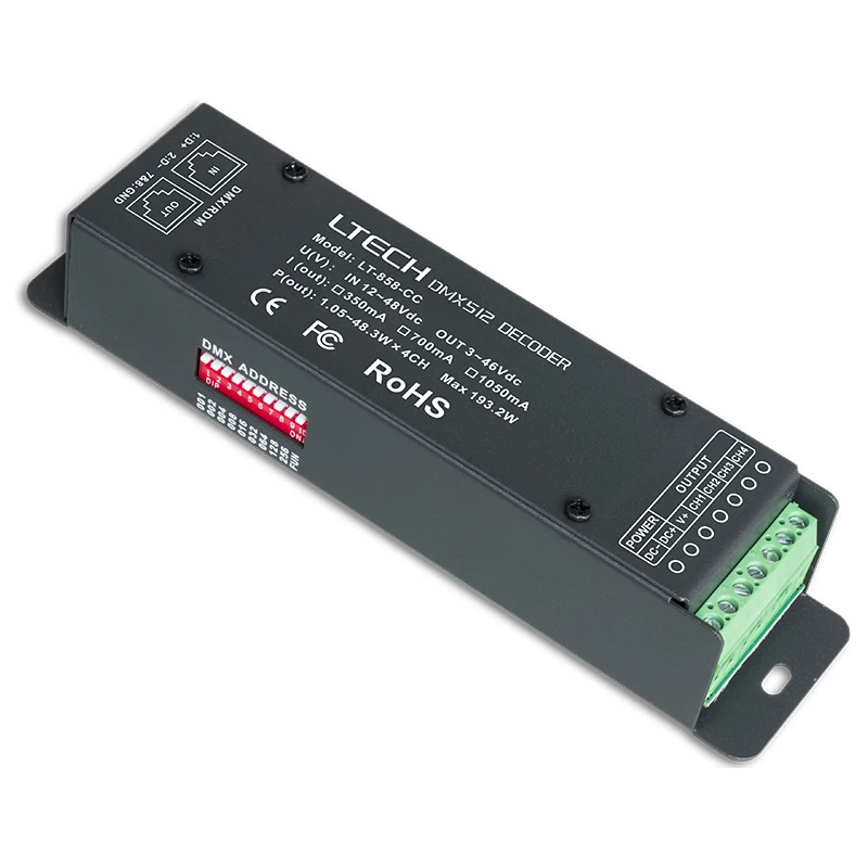 LTECH CC Constant Current DMX Decoder DC12V-48V 350mA 700mA 1050mA 4 Channel Output Led RGBW Strip CC DMX512 Slave Controller