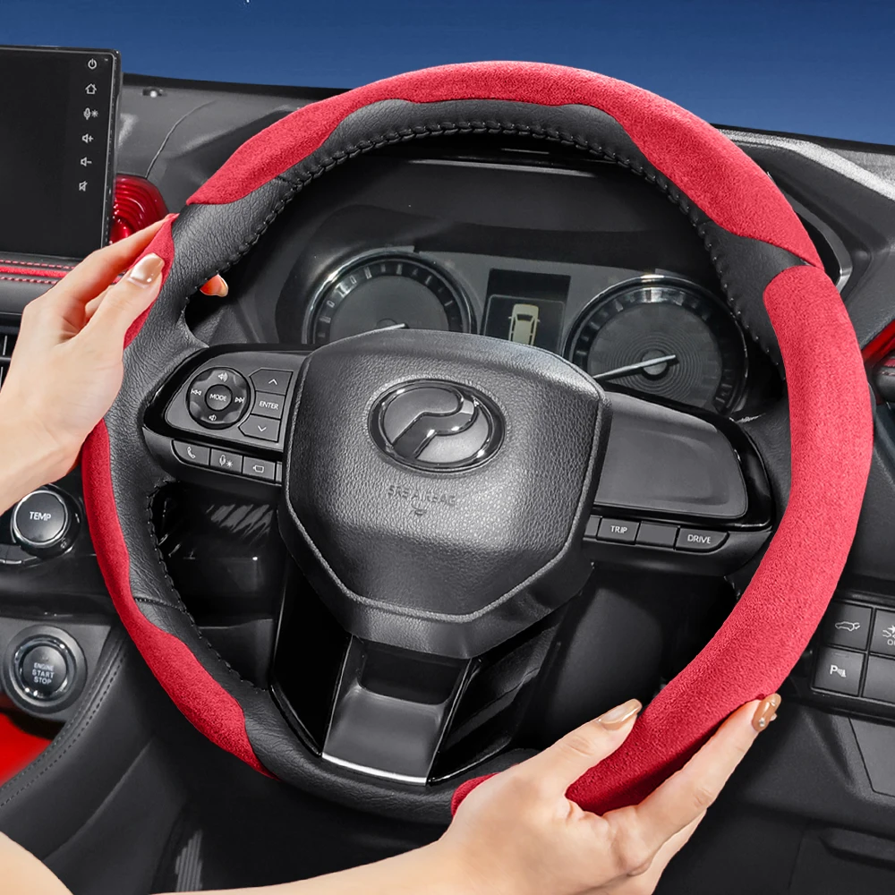 Funda de Volante Deportiva de Gamuza para Perodua, Funda Antideslizante de Encaje Rápido para Modelos como Bezza, Axia, Myvi, Alza, Ativa, Aruz, Qv-E, etc., en Negro, Marrón, Mocha, Naranja, Rojo, Verde