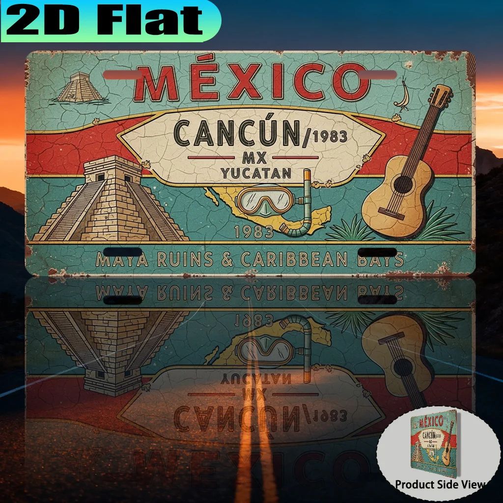 2D Flat - 【2D Flat】 1pc Mexico Cancun Vintage Aluminum Sign | 30.48x15.24 cm, Decorative, Spring Break & Festival Gift, Ideal fo