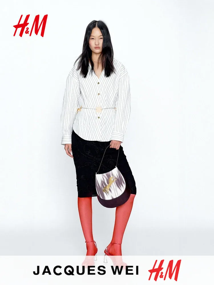 

Весна 2026: Женская повседневная блузка JACQUES WEI HM с полосатым дизайном на плечах, длинным рукавом, V-образным вырезом, из смесового полиэстера и хлопка