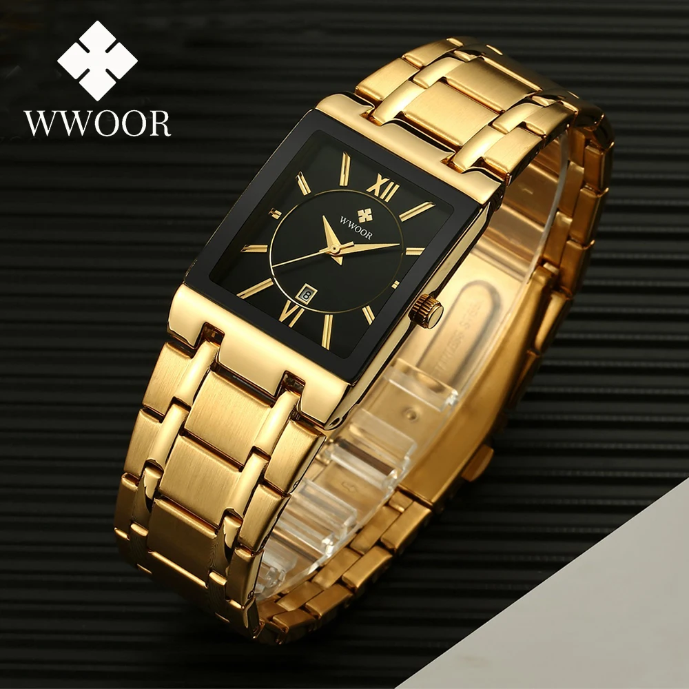 

WWOOR Gold Men Watches Luxury Square Watch For Men Fashion Stainless Steel Waterproof Quartz Wrist Watch Gift Relogio Masculino