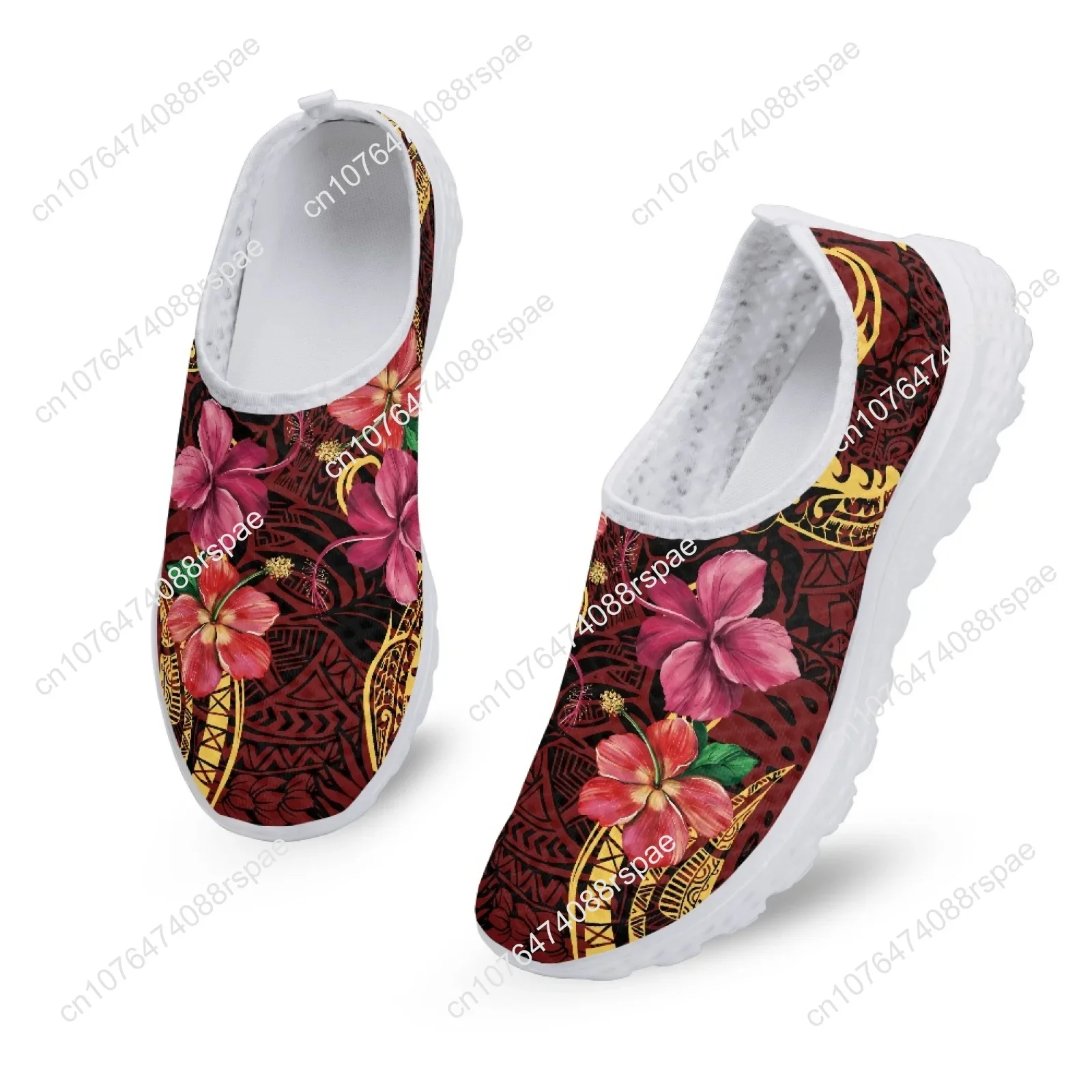 Tênis de corrida de malha leve respirável, tênis antiderrapante casual, estampas de tatuagem totem havaianas, tribal polinésia