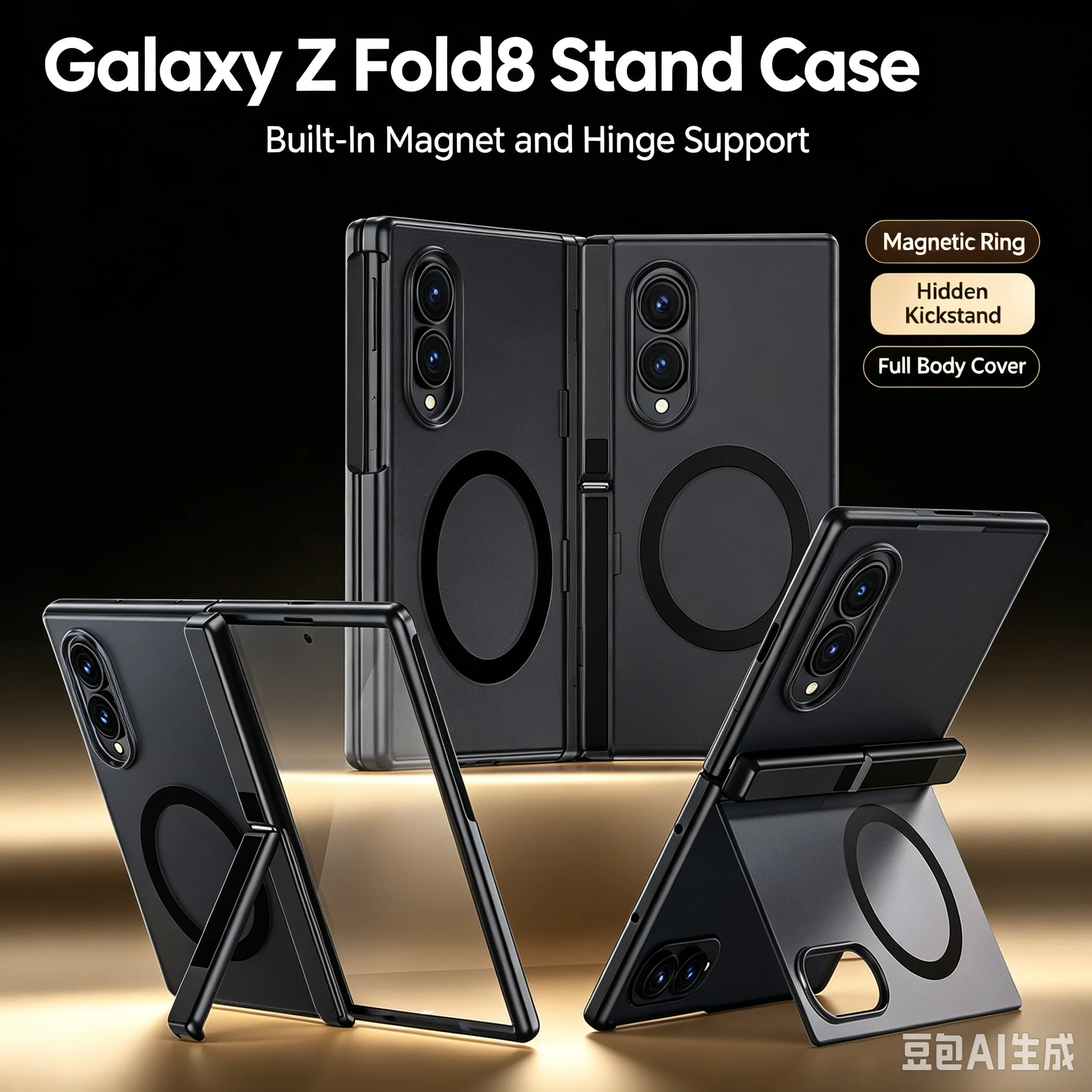 Magnetic Z Fold8 Case Foldable, Phone Cover Built In Screen, Protector Hinge Stand Ring Holder, Shockproof Back Shell Accessorie