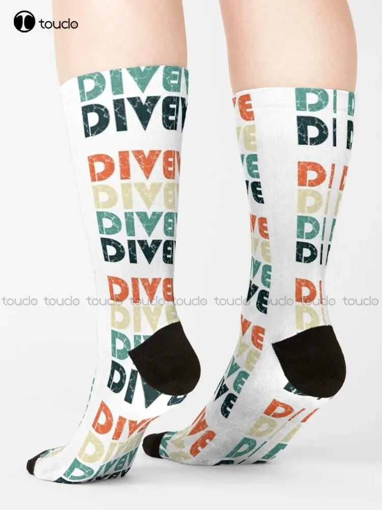 Retro Vintage Diving Springboard Diver Gift Dive Socks White Crew Socks Men Unisex Adult Teen Youth Socks Christmas Gift Custom