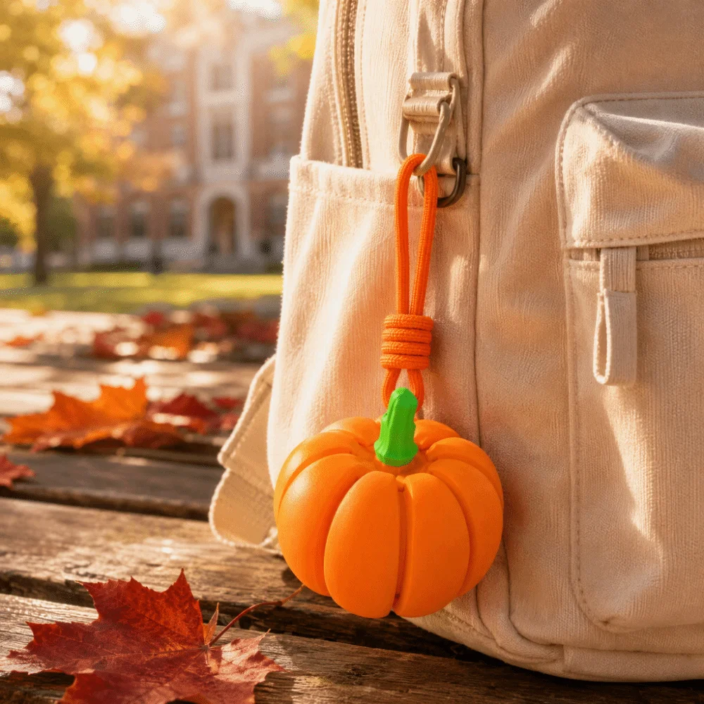 Cute Button Press Halloween Pumpkin Clicker Keychain Creative Funny 3D Printed Pendant Orange Palm Size Fidget Bag Charm
