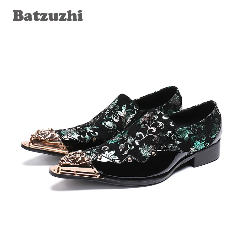 

Batzuzhi Black Leather Dress Shoes Men Fashion Men Shoes Gold Iron Toe Wedding Shoes Rock Party and Runway Dress Shoes Men!