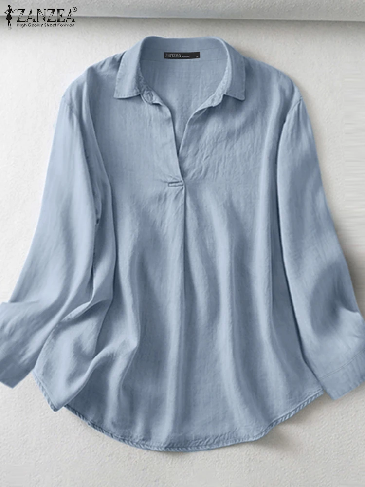 

Vintage Long Sleeve Loose OL Shirts ZANZEA Autumn Women Blouses Casual Lapel Neck Work Blusas Mujer Oversize Solid Tunic Tops