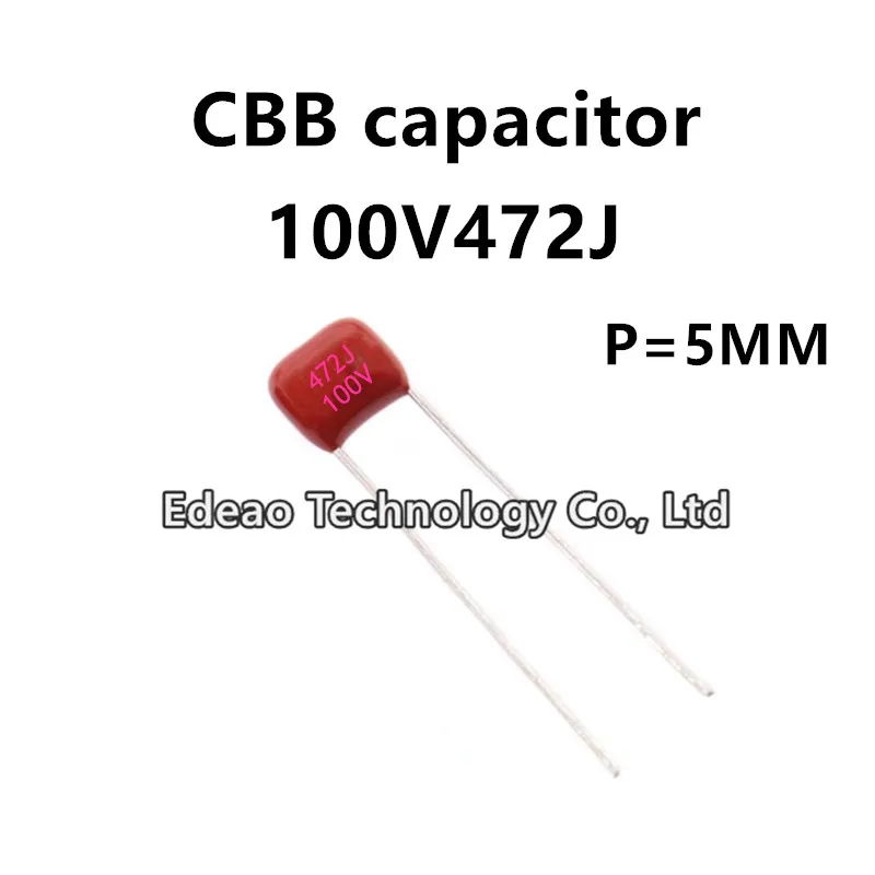 Condensador CBB 100V 472J 0,0047 UF 4.7NF 472 5% Pitch 5MM P = 5 100V472J 472J100V P = 5MM, 20 unidades por lote