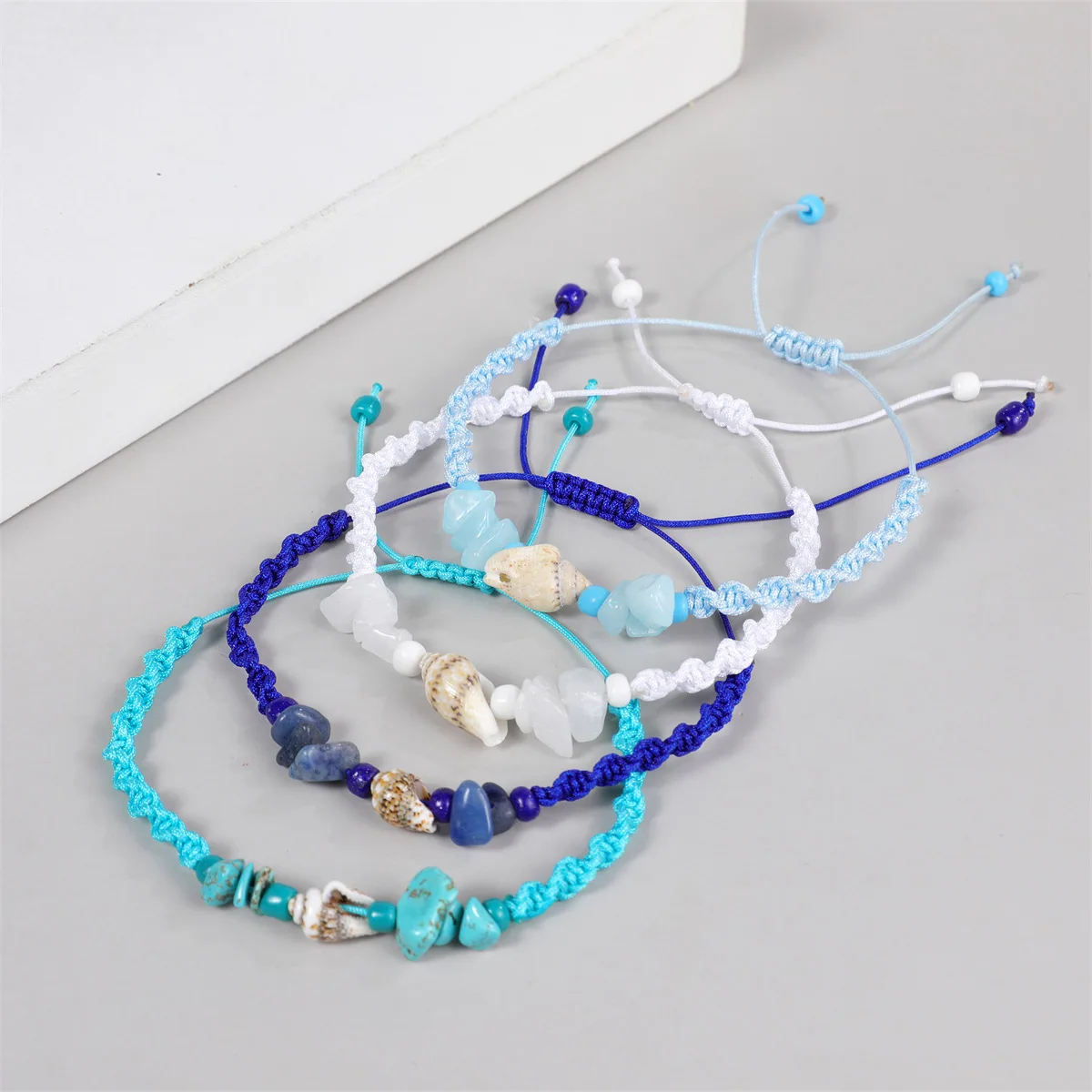 12pcs/card Natural crushed stone conch Woven Bracelet Adjustable twist string Lucky Friendship Bracelet