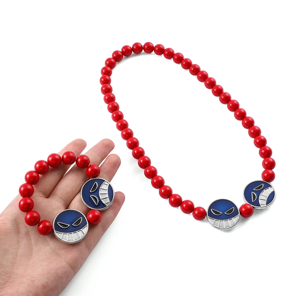 Anime Portgas·D· Ace Perimeter Red Beads Necklace White Beard Red Beads Bracelet For Friends Cosplay Props Jewelry