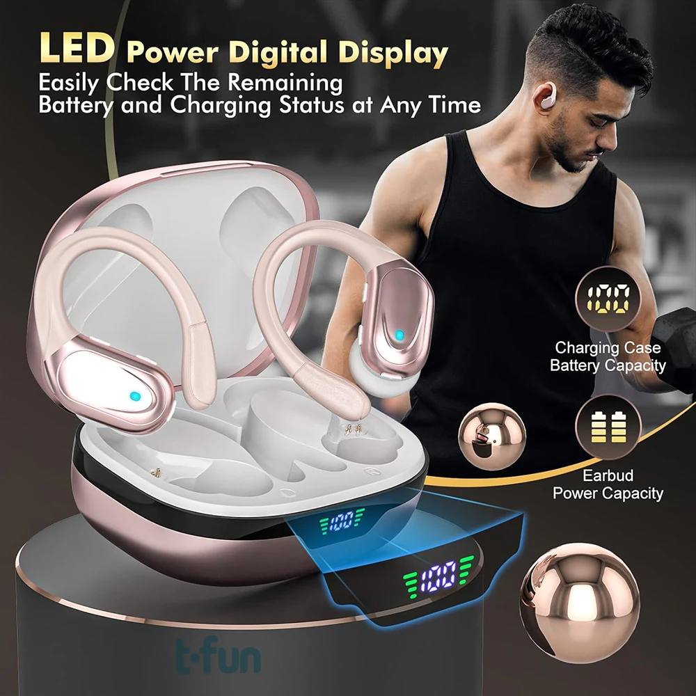 سماعات أذن لاسلكية بلوتوث V5.3 مع مكالمة AI ENC واضحة وصوت عالي الدقة، سماعات رأس لاسلكية مقاومة للماء IPX7 للرياضة