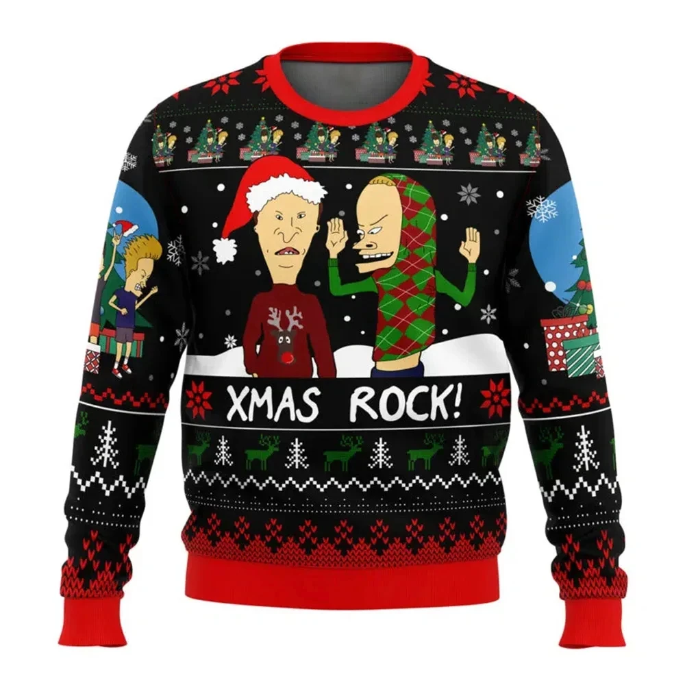 Beavis And Butthead Rock On Ugly Christmas Sweater Cartoon Anime Women Men Pullover Tops New Fashion Couple Hoodie Sweatshirt