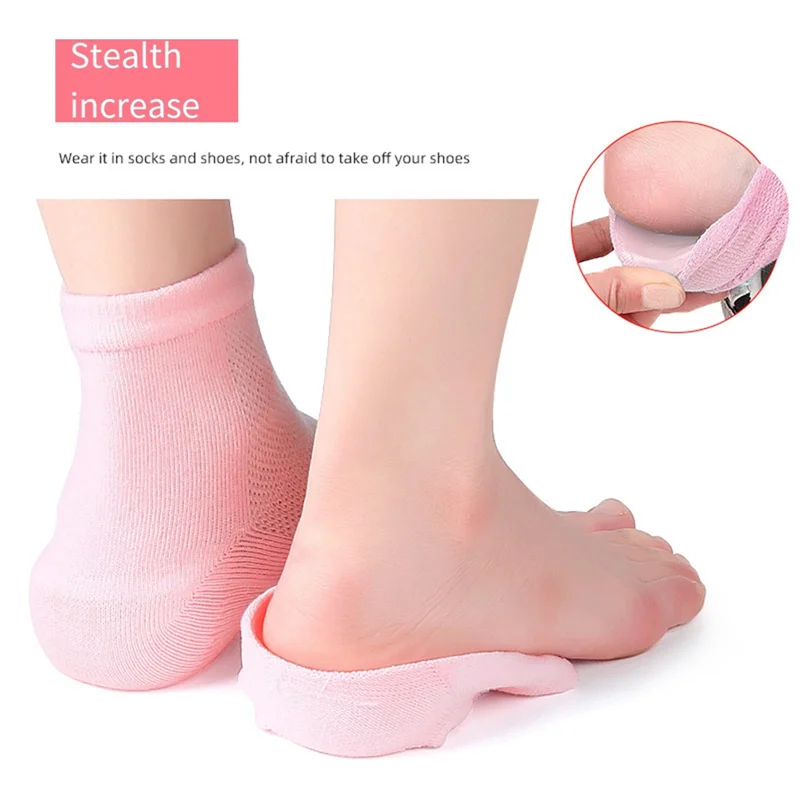 A44Z-1 Pair Invisible Height Increase Socks Gel Heel Pad Orthopedic Arch Support Heel Cushion Soles Insole Unisex