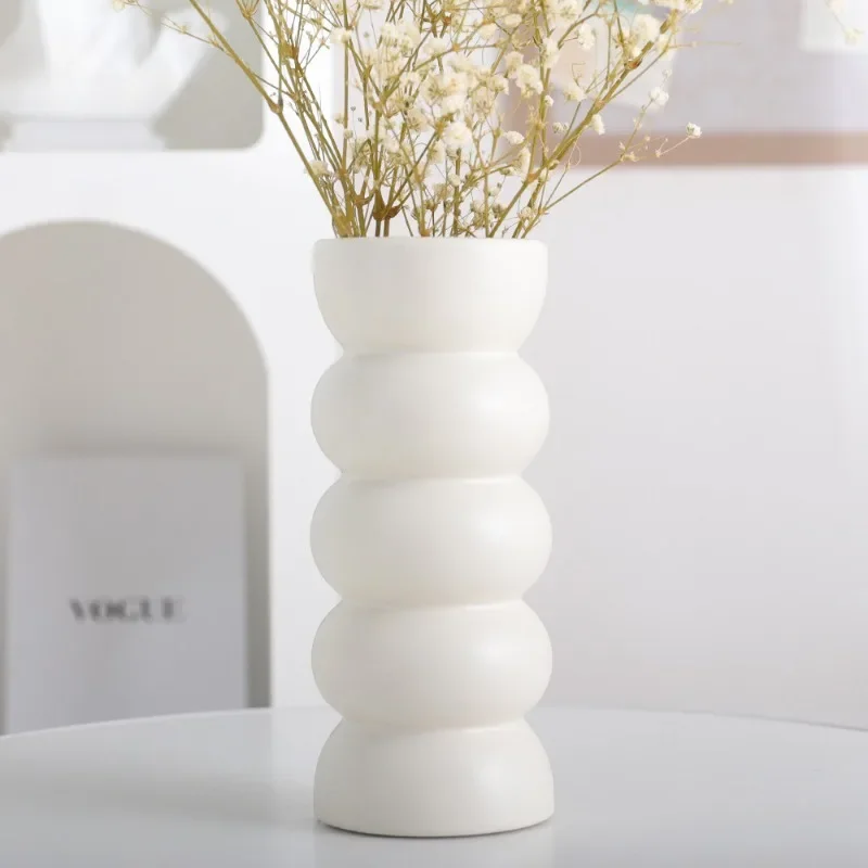 Nordic High Beauty Ceramic Vase Home Decor Creamy Breeze Hydroponic Dried Flower Arrangement Vase