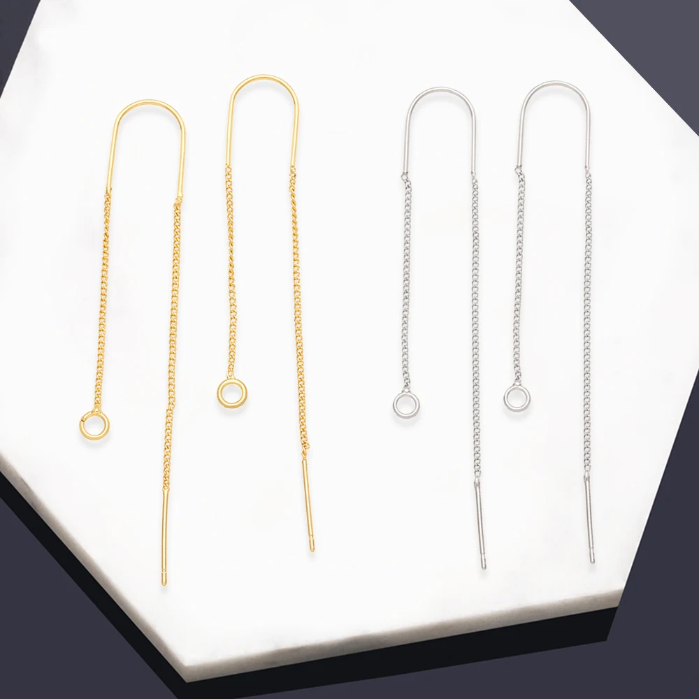 OCESRIO Long Chain Copper Gold Plated CZ Earring Hooks for Diy Earrings Making Jewelry Findings Accessories Wholesale erha092
