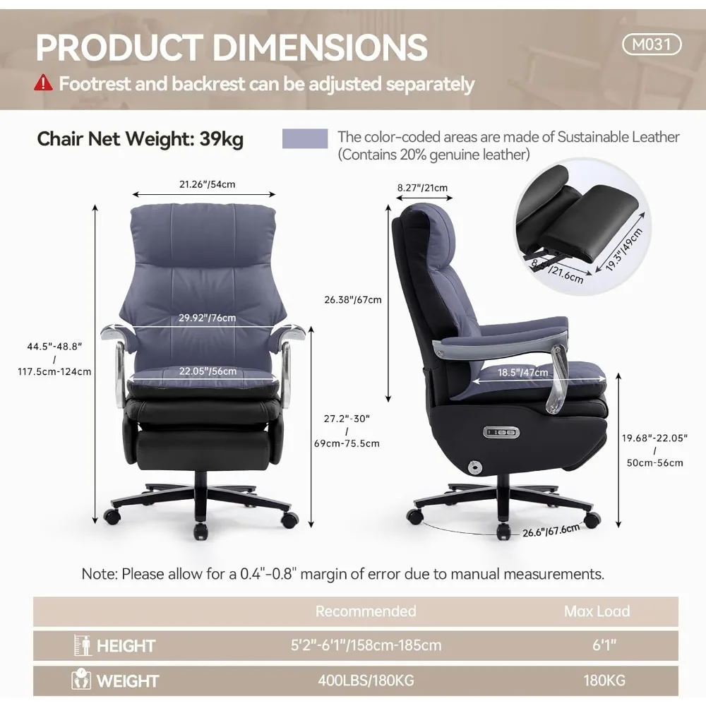 كرسي مكتب كهربائي مريح كبير وطويل القامة مع محرك مزدوج ووظيفة التدليك
