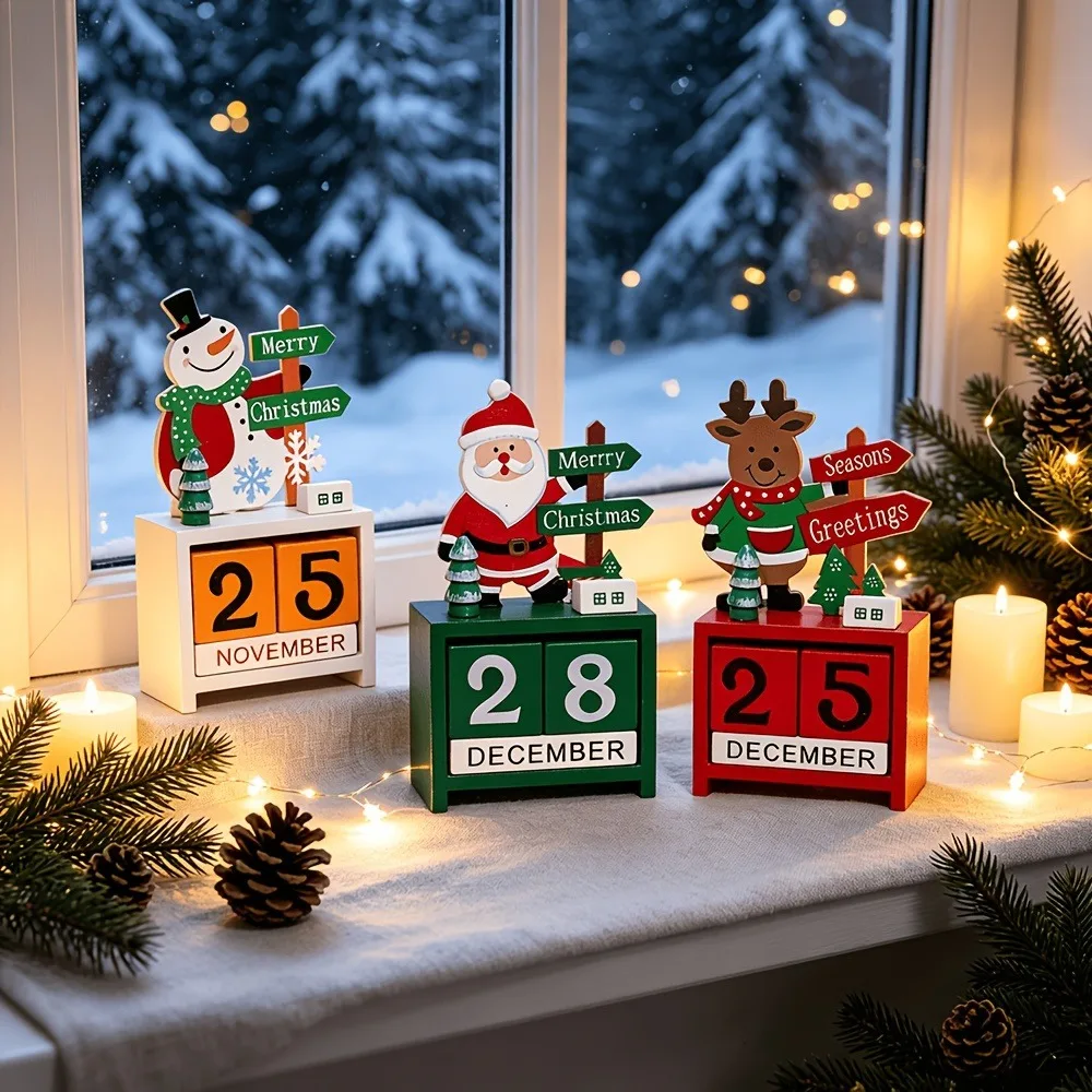Countdown Christmas Winter Wooden Ornament Merry Christmas Snowman Party Table Centerpiece Creative Reindeer