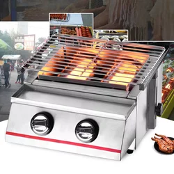 2 Burner Tabletop LPG Grill Stainless Steel Outdoor BBQ Camping Griddle Smokeless Portable Gas Barbeque Grill