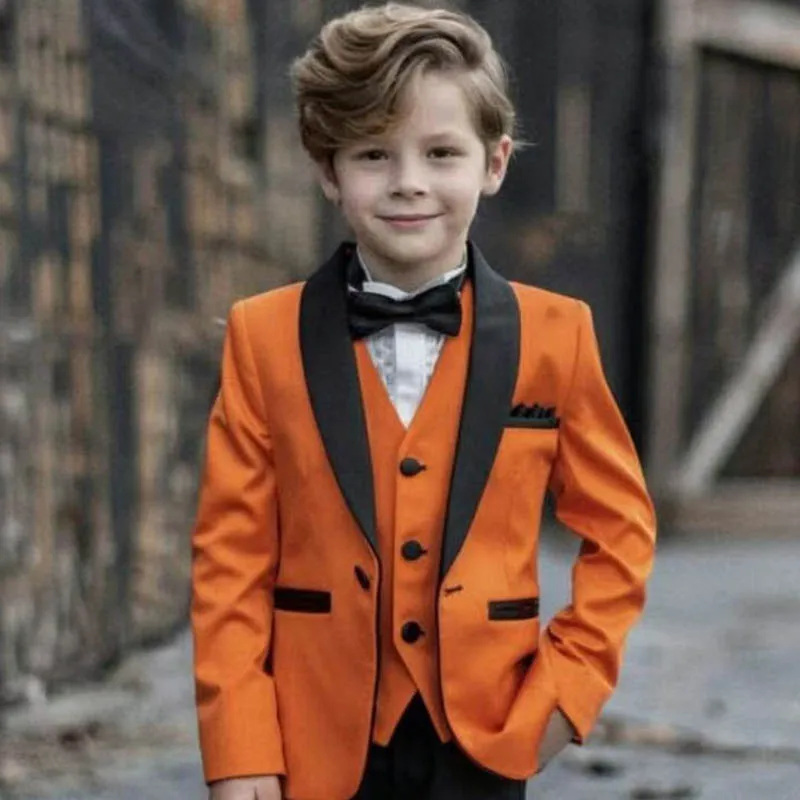 

Formal Orange Boys Clothing One Button Shawl Lapel Blazer High Quality Luxury 3 Pcs Jacket Pants Children Clothing disfraz niño