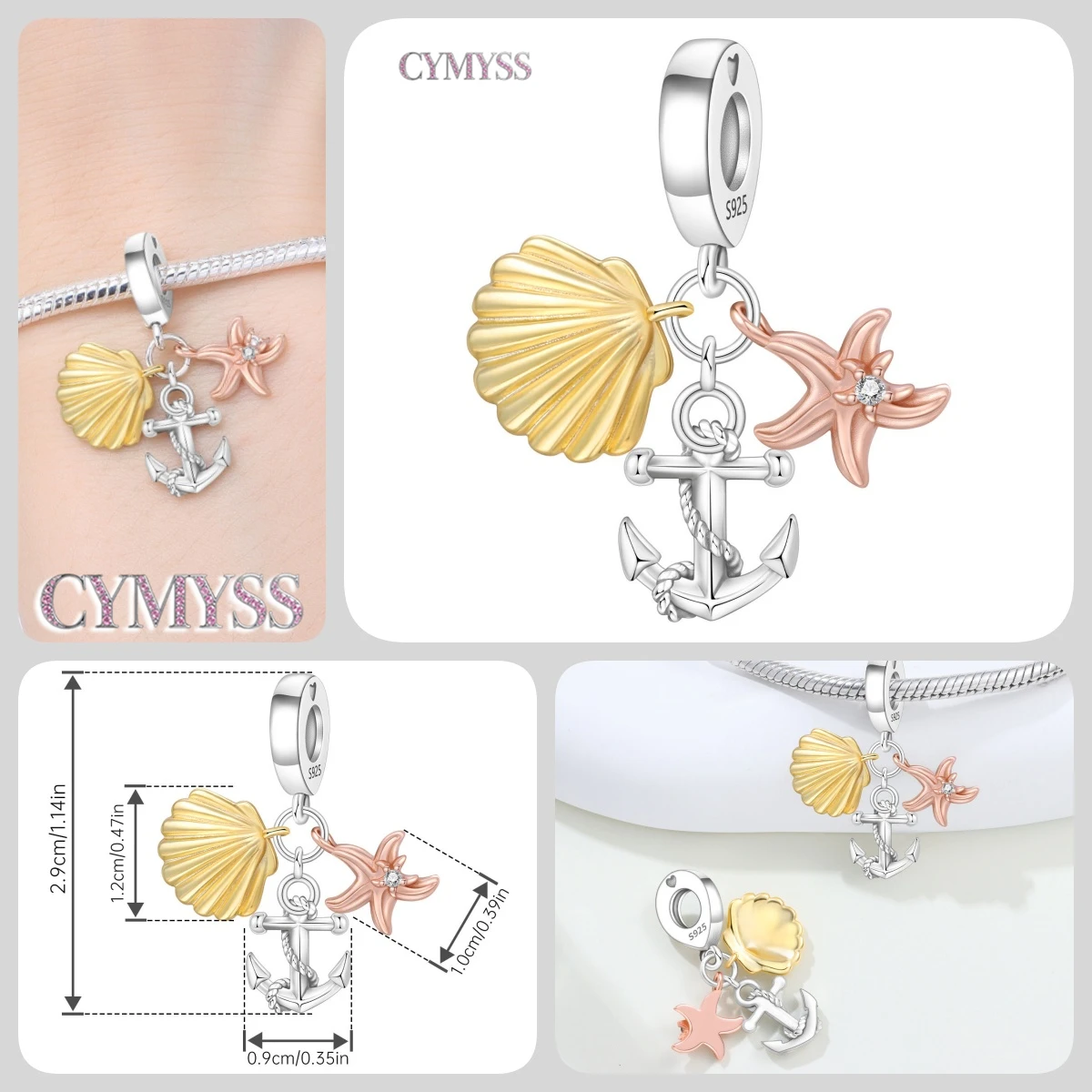 Blauer Charm, 925er Sterlingsilber, Ozeanperlen, Betta-Fisch-Anhänger, Geburtstagsfeier, Geschenk für Frauen, Armband, Halskette, DIY-Perlen, Schmuck – Detail 24