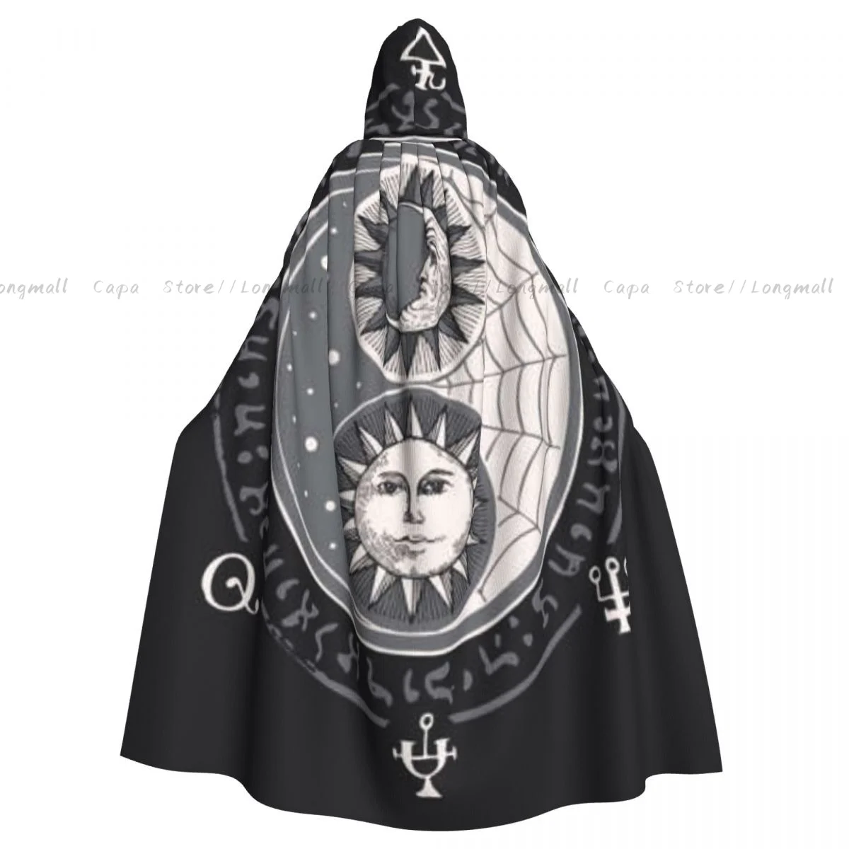 Witch Cloak Yin Yang Symbol With Sun Moon Halloween Cosplay Costume Unisex Adult Cloak Retro Ages Cape