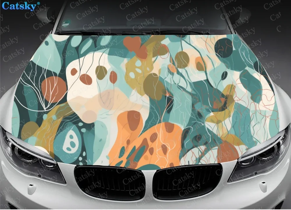 Nature Abstract Organic Shapes Car Hood Vinyl Stickers Wrap Vinyl Film Engine Cover Decals Sticker on Car Auto Accessories