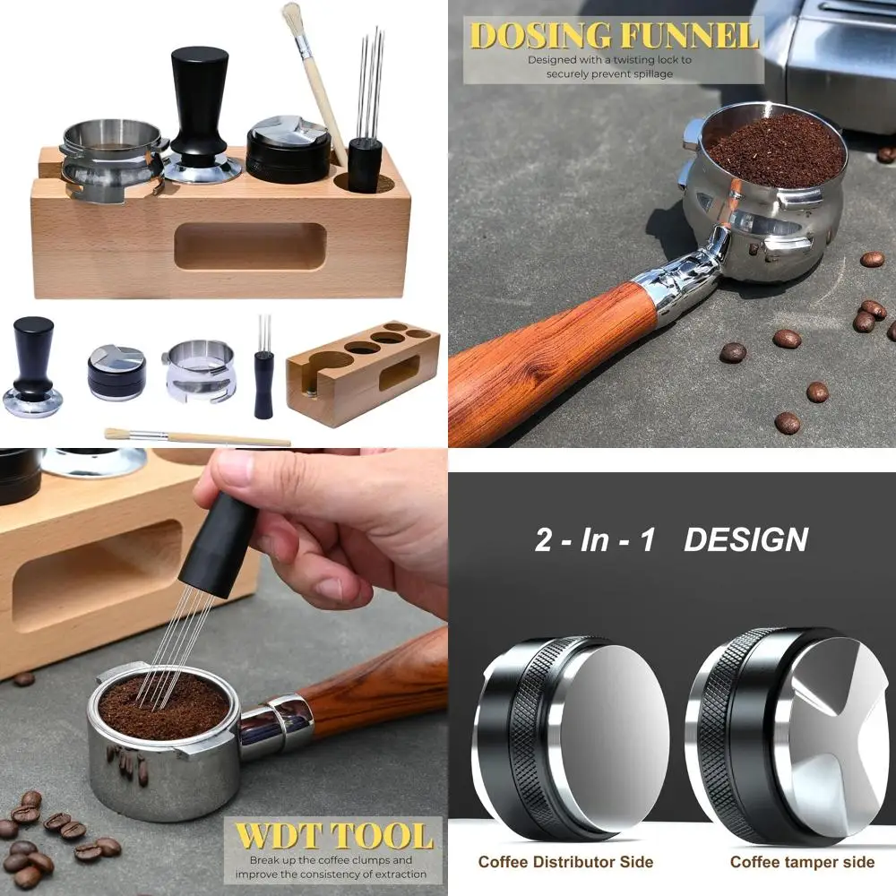 

All-in-One 54mm Espresso Tamper Kit: Dosing Tool, Stirrer, and Cleaning Brush for Baristas