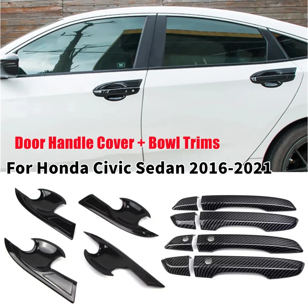 

1 Set For Honda Civic Gen 2016-2021 Exterior Door Handle Frame Cover + Cup Bowl Cover Trim ABS Protective Sticker Accessories