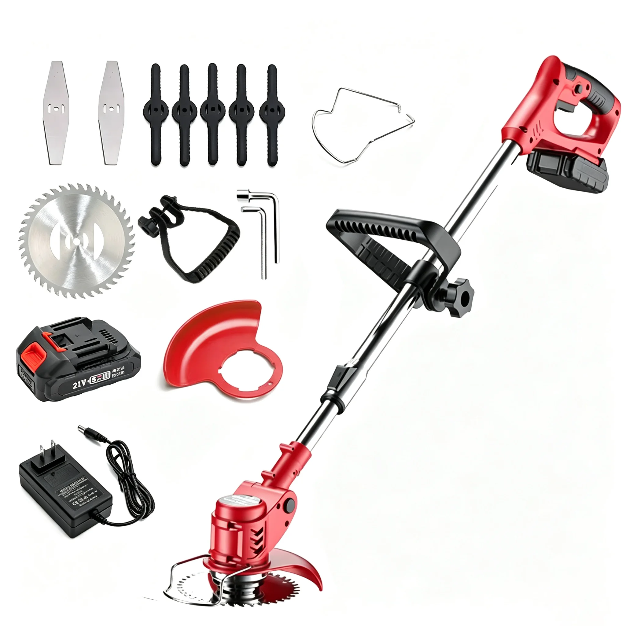 OEM 21V 2.0Ah Li-ion Battery Powered Brushed Motor Grass Cutting Machine Cordless Handheld Electric Weed Trimmer Telescopic