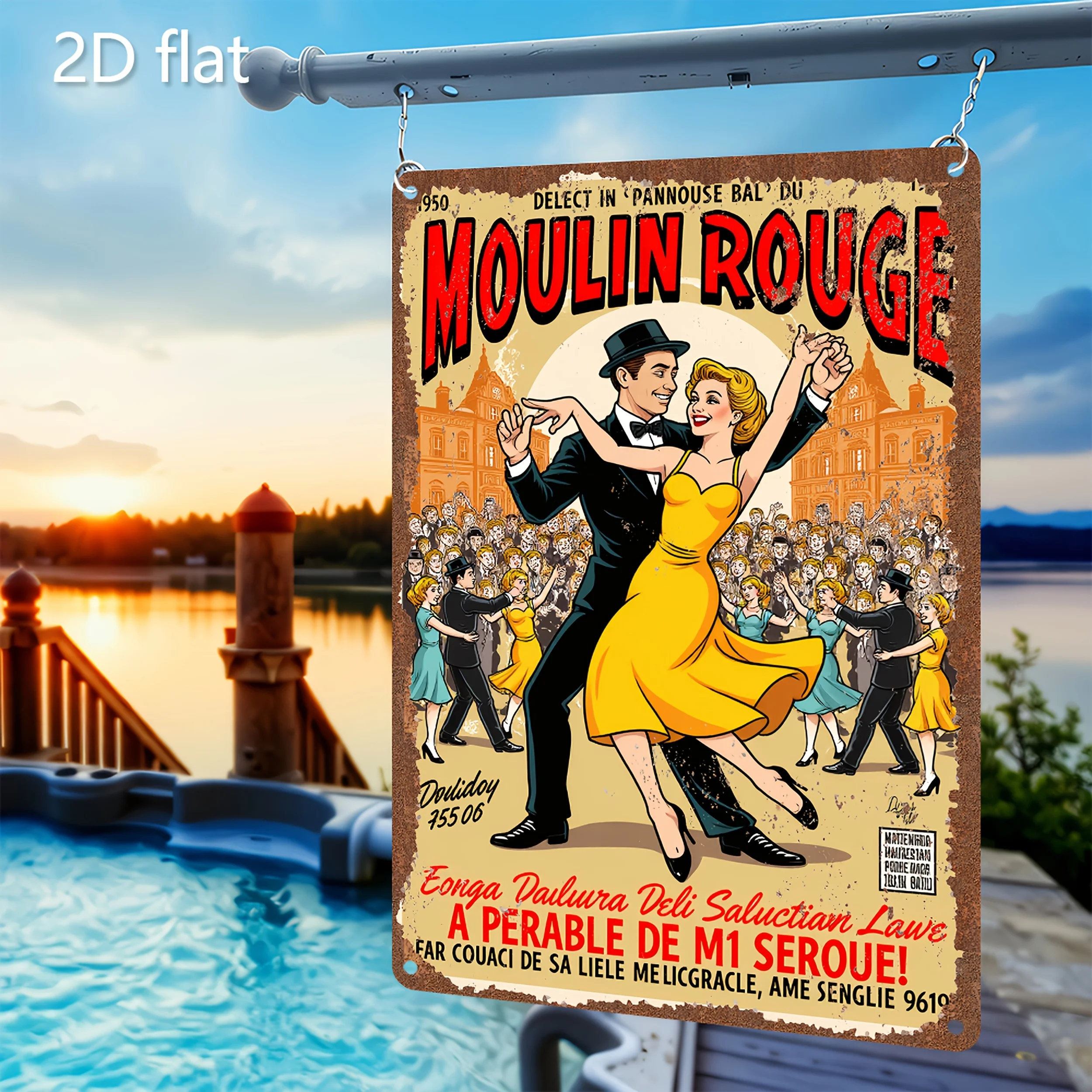 Vintage Poster Metal Sign - Colorful Cabaret Dancers Illustration, Durable Iron Wall Art with Pre-Drilled Hooks for Easy Hanging
