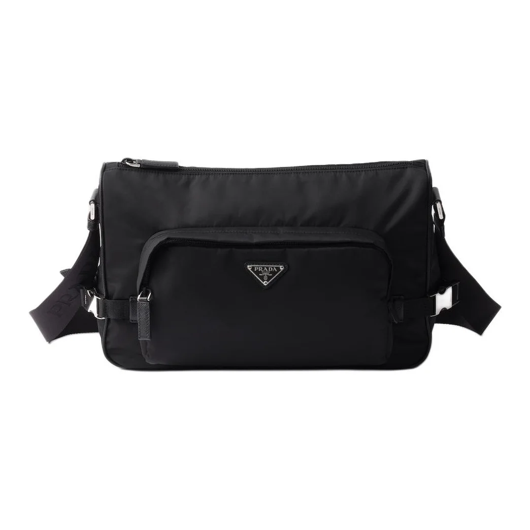 PRADA Saffiano Recycled Polyamide Shoulder Bag, Crossbody Bag Large Unisex Black 2VH191_2DMG_F0002