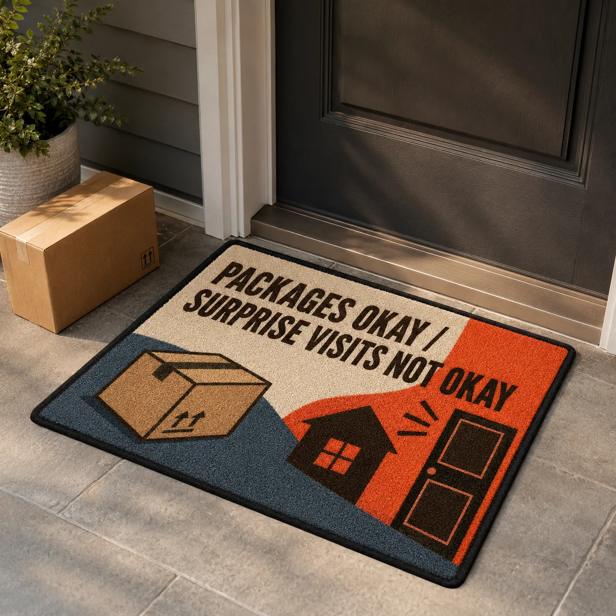 Personalized Funny Doormat Packages Okay Surprise Visits Not Okay Polyester Entrance Rug for Apartment Hallway Front Door Rug