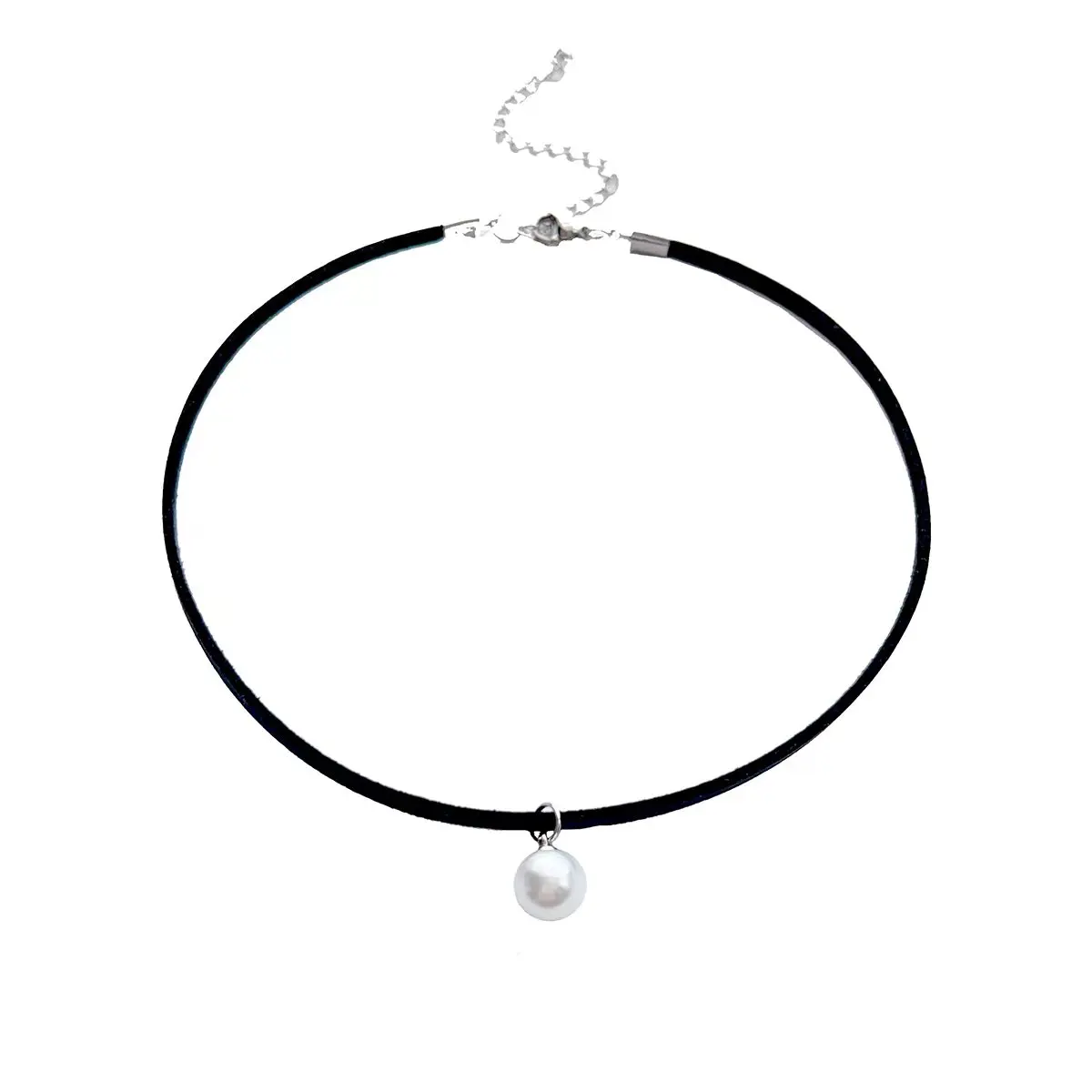 Sweet and cute simple everything artificial pearl pendant black PU leather choker collar neck with choker necklace women