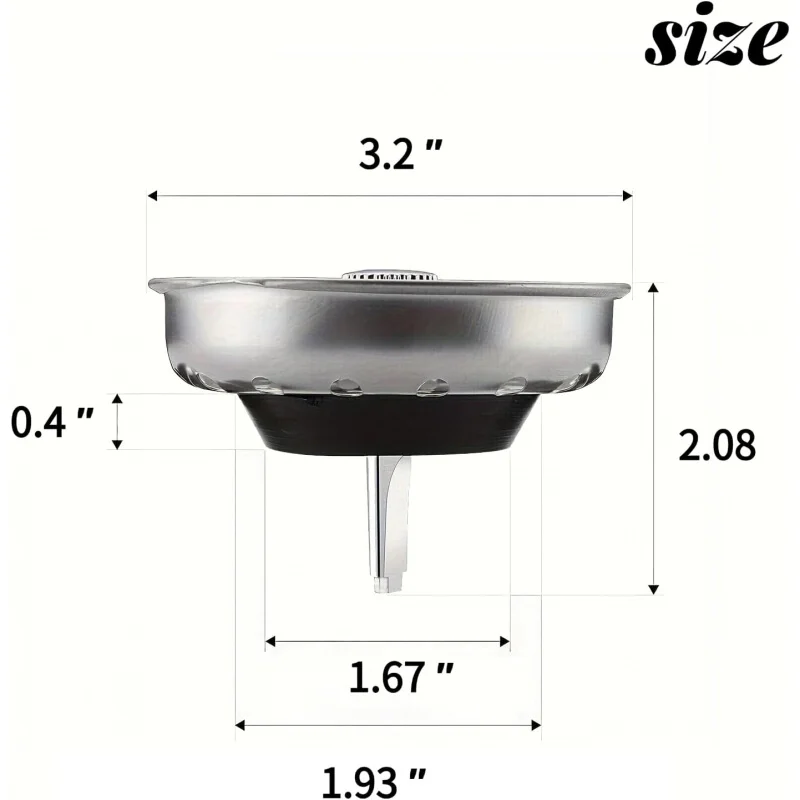 2 مصفاة حوض المطبخ وسدادة كومبو 3-1/2 بوصة، سلة من الفولاذ المقاوم للصدأ مع مطاط، النمل #5