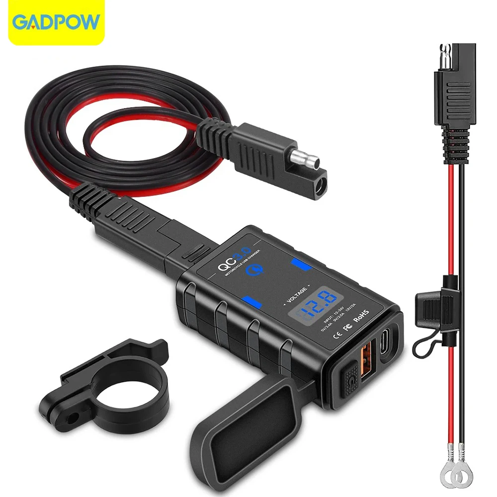 Gadpow 6.8A QC3.0 Type-C 12V USB Motorcycle Charger Cell Phone Charger for Motorcycle Waterproof 24V USB Socket for Motorcycle