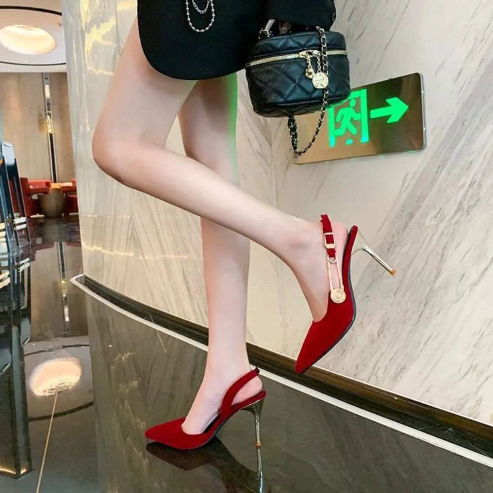 

Summer New Women High Heels Slim Stiletto Pointed Toe Single Strap Buckle Sandals