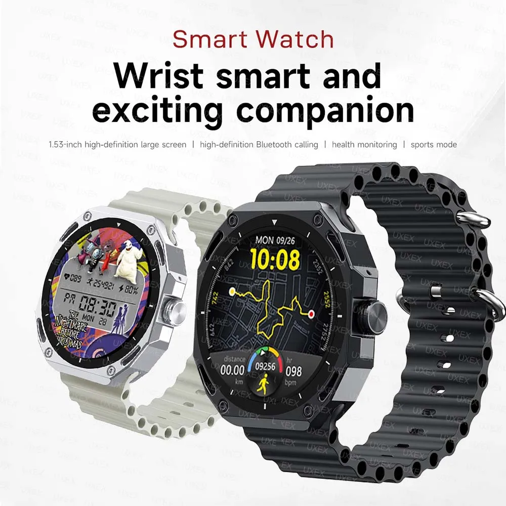 若者向けメンズスマートウォッチ 1.53 HD ディスプレイ 健康追跡 Bluetooth 通話 音声アシスタント スポーツミーティングギフト スマートウォッチ アウトドア