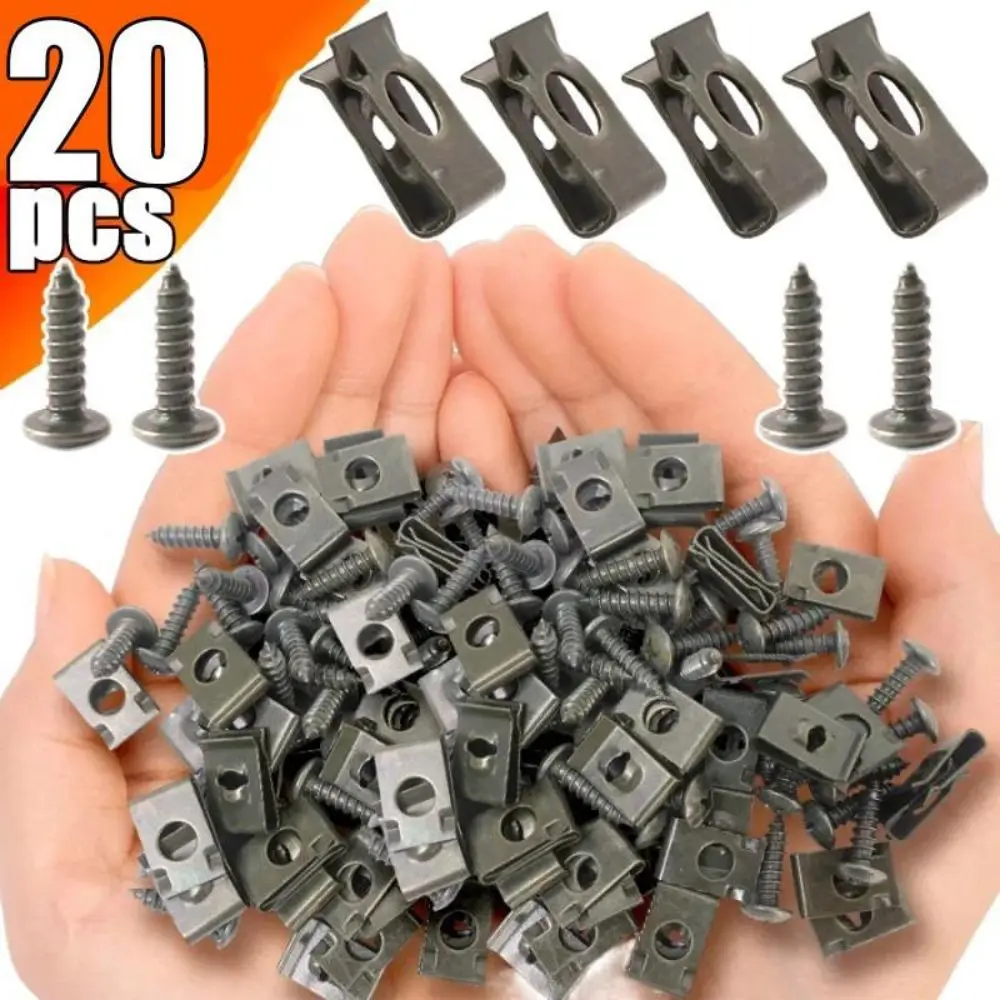 20/40/60Pcs Iron Automotive Screw Fastener Clips Anti Rust Self Tapping U-Type Fastener Clips U-Shaped Metal Screw Clips