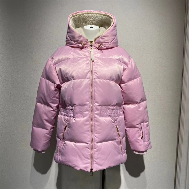 2025 hiver nouveau femmes fermeture éclair taille-cinch coupe-vent chaud laine d'agneau doudoune Y2K haute qualité à la mode décontracté combinaison de Ski