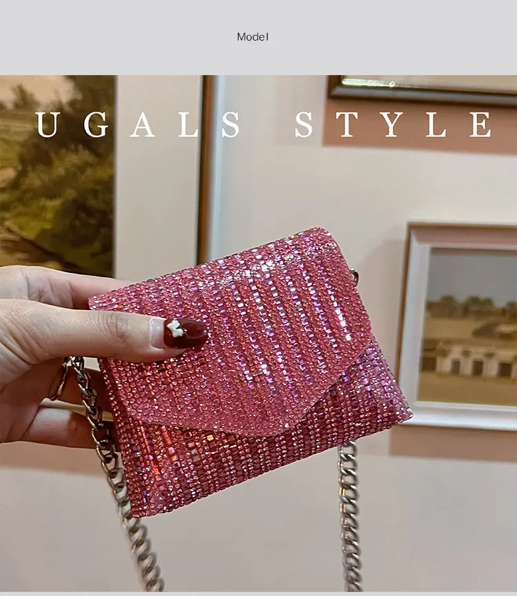 

Блестящая мини-сумочка, модная женская сумка, вечерняя сумка с кристаллами и стразами, кошелек для помады и монет, сумка через плечо.